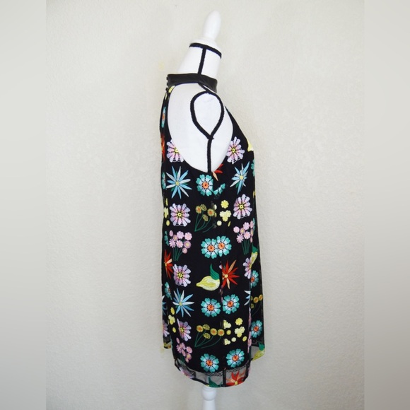 STAUD Sicily Georgette Mini Dress Black Multi Floral Patchwork Size 10 - Picture 6 of 9